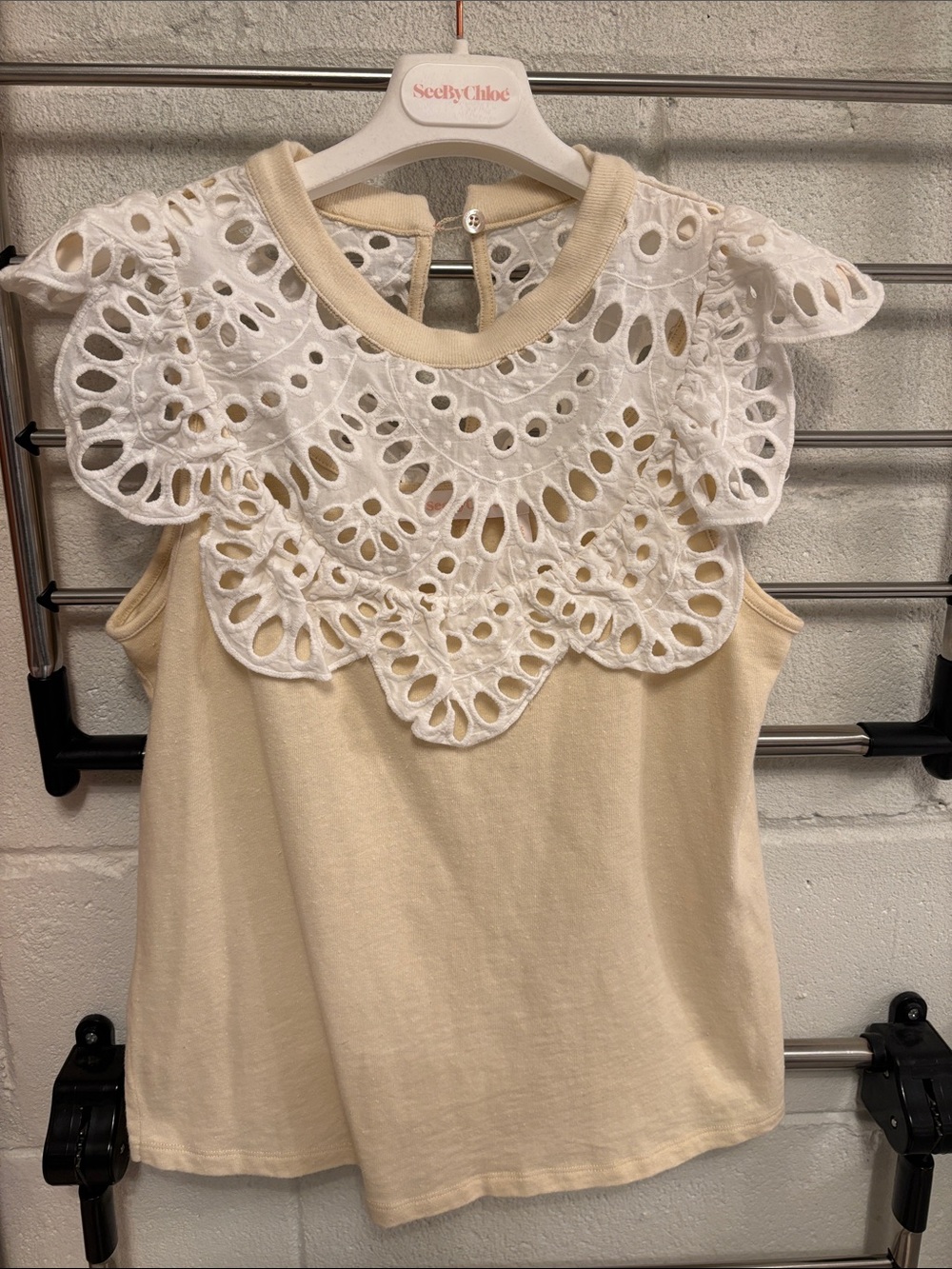 See By Chloe Cream Tank with White Eyelet Bib